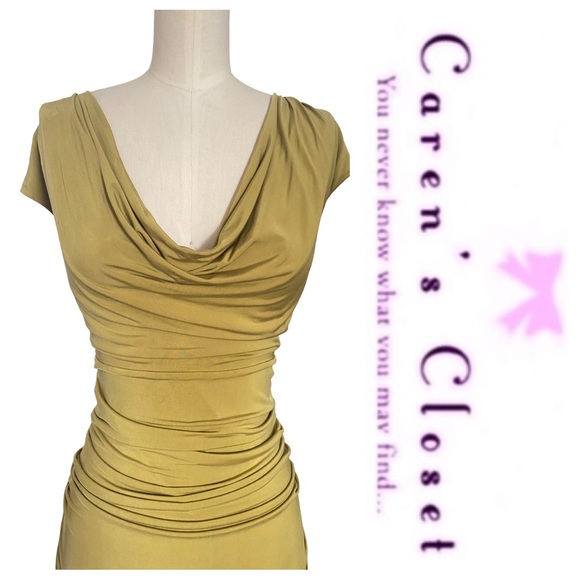 Andrew Marc Gold Stretch Jersey Ruched Body-con Cocktail Dress - Picture 3 of 10